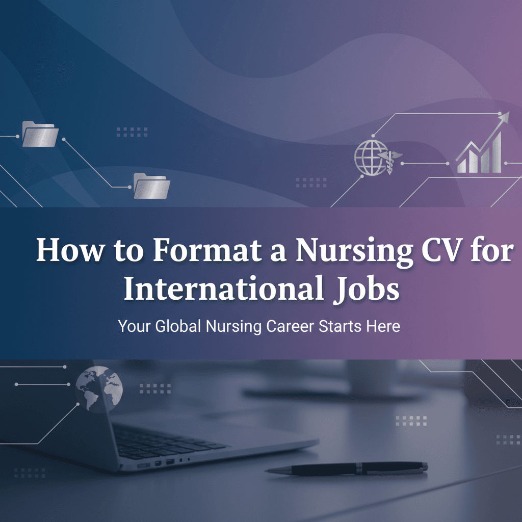 Professional blog header illustration for How to Format a Nursing CV for International Jobs